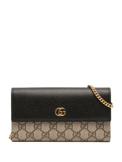 Gucci Pre-Owned 2016-2026 Bicolor GG Marmont Calfskin and GG Supreme Wallet on Chain crossbody bag