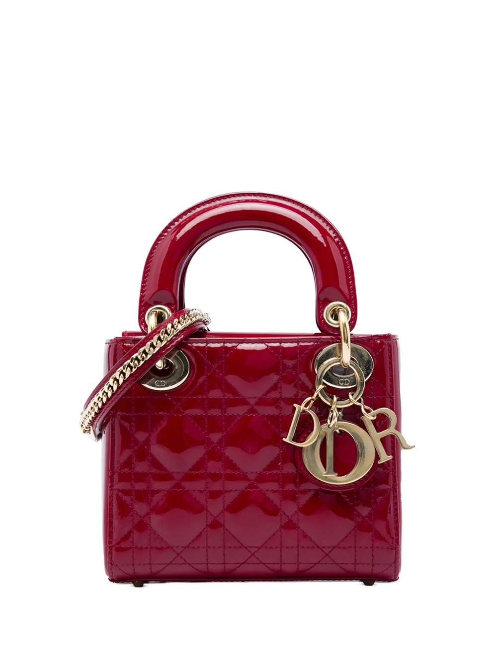 Christian Dior Pre-Owned 2019 mini Cannage Lady Dior Satchel-Tasche aus Lackleder - Rot