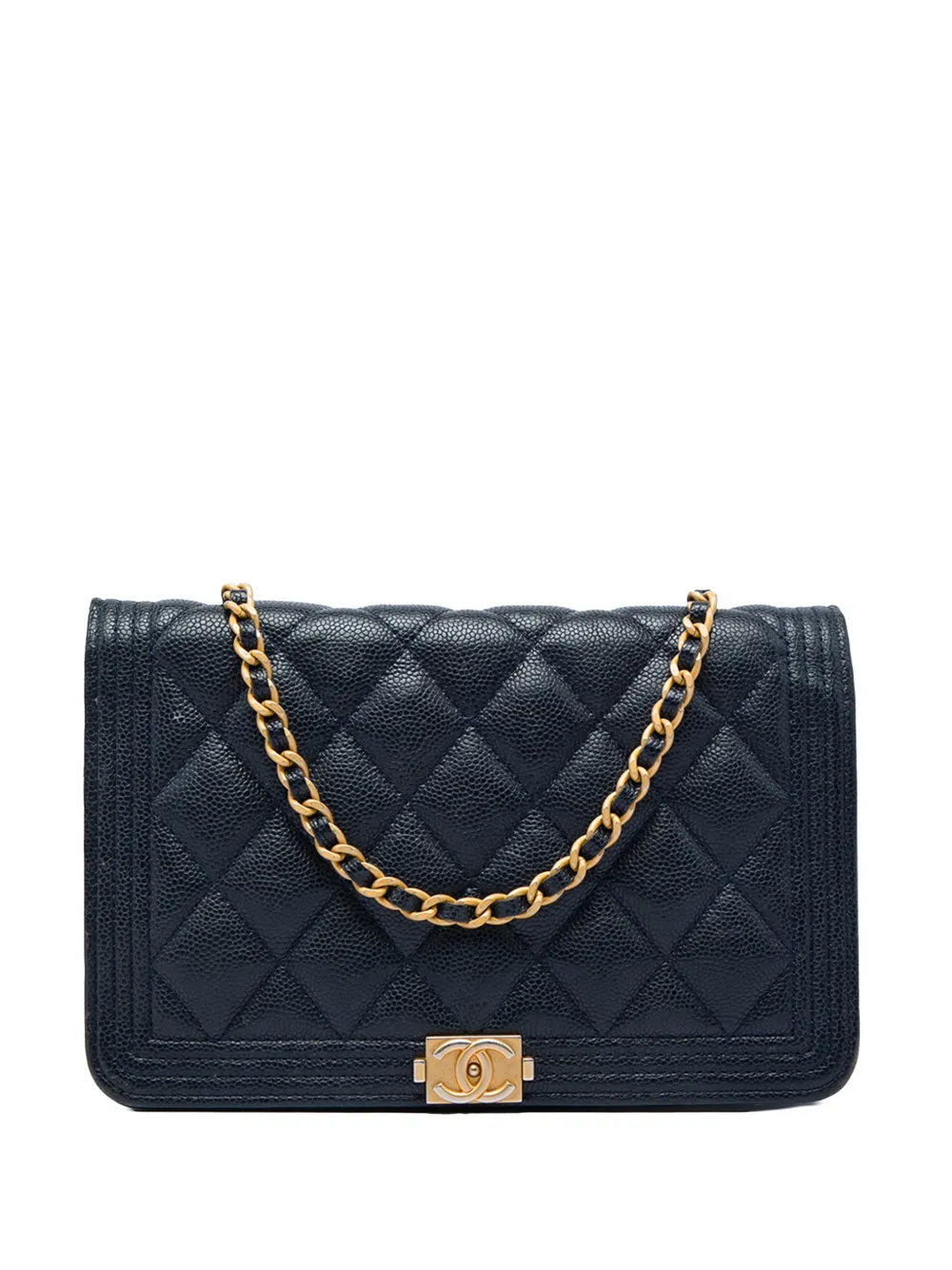 CHANEL Pre-Owned 2018 Quilted Caviar Boy Wallet on Chain crossbody bag - Blu