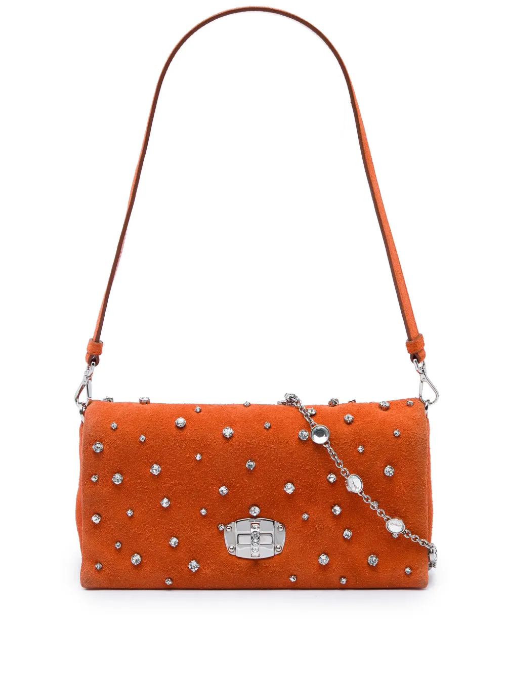 Pre-owned Miu Miu 2010-2026 Crystal Embellished Suede Satchel In Orange