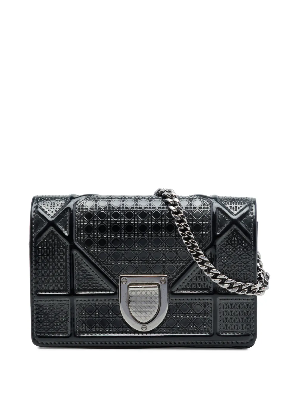 Christian Dior Pre-Owned 2016 Baby Metallic Patent Microcannage Diorama Flap crossbody bag - Nero