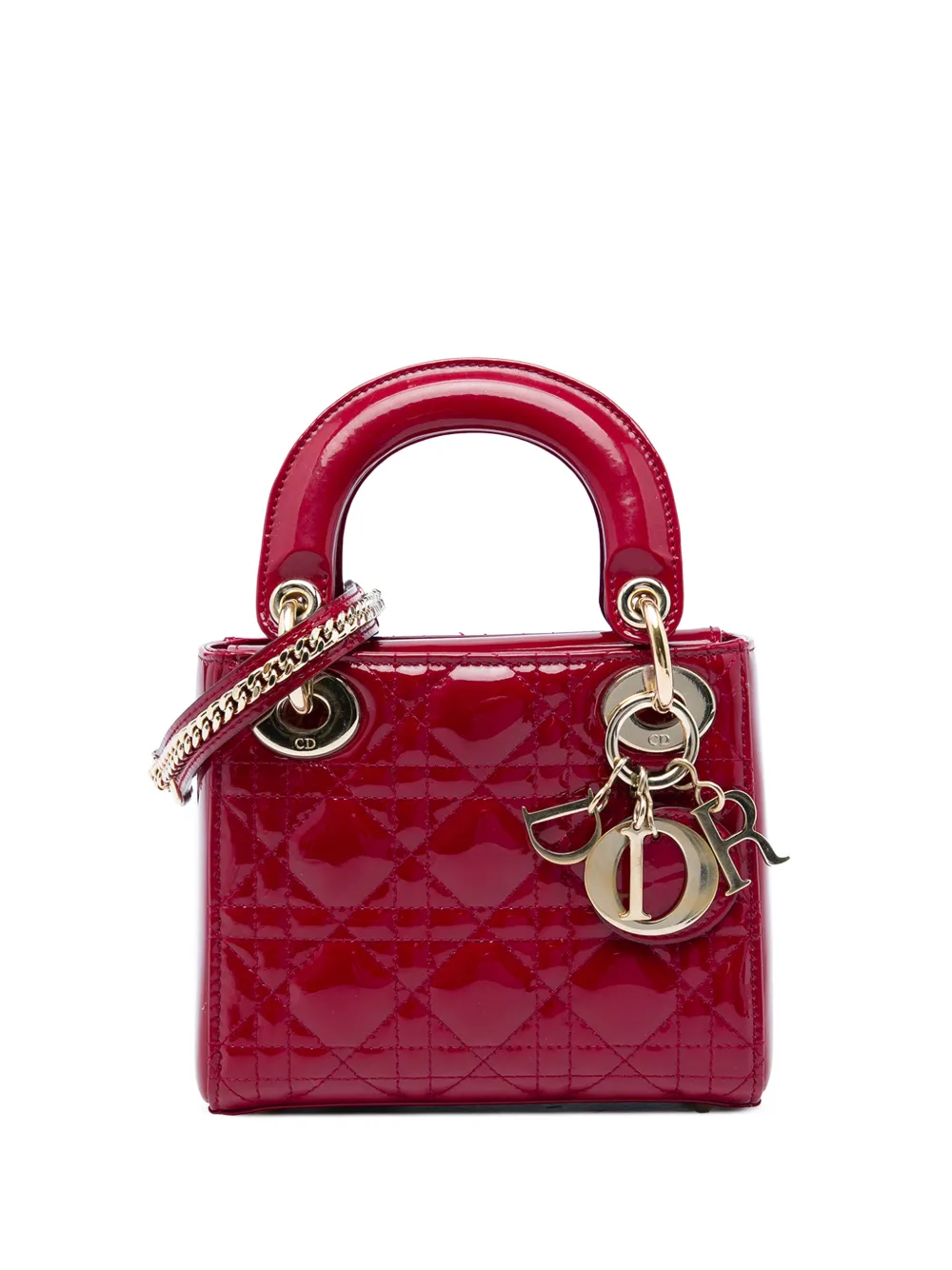 Christian Dior Pre-Owned 2018 mini Cannage Lady Dior Satchel-Tasche aus Lackleder - Rot