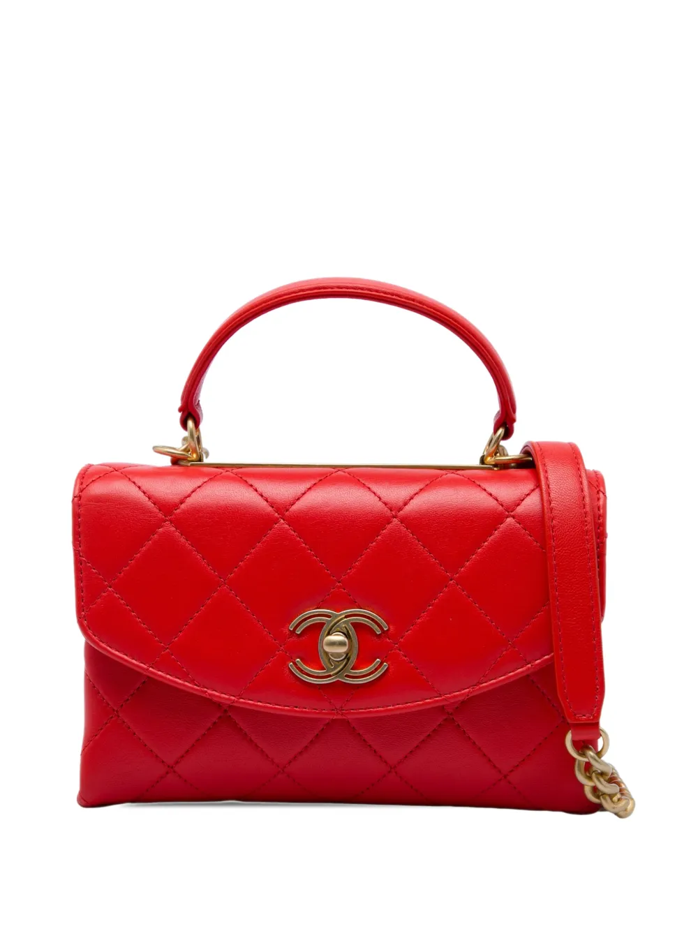 CHANEL Pre-Owned 2019 Small Quilted Lambskin Trendy Spirit Top Handle Bag satchel - Rosso