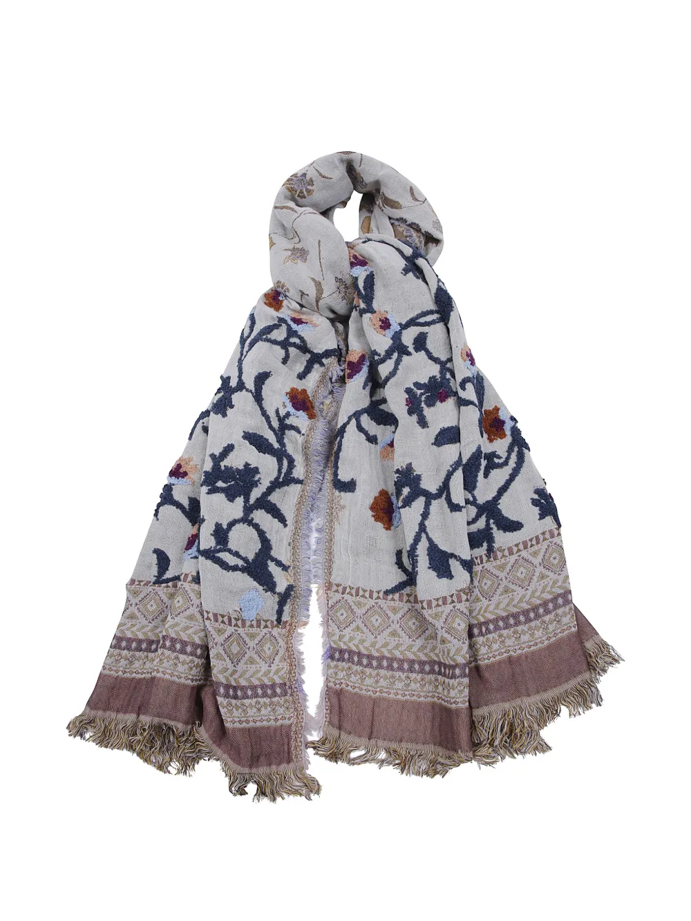 Leathersmith of London floral-embroidered frayed scarf - Neutrals