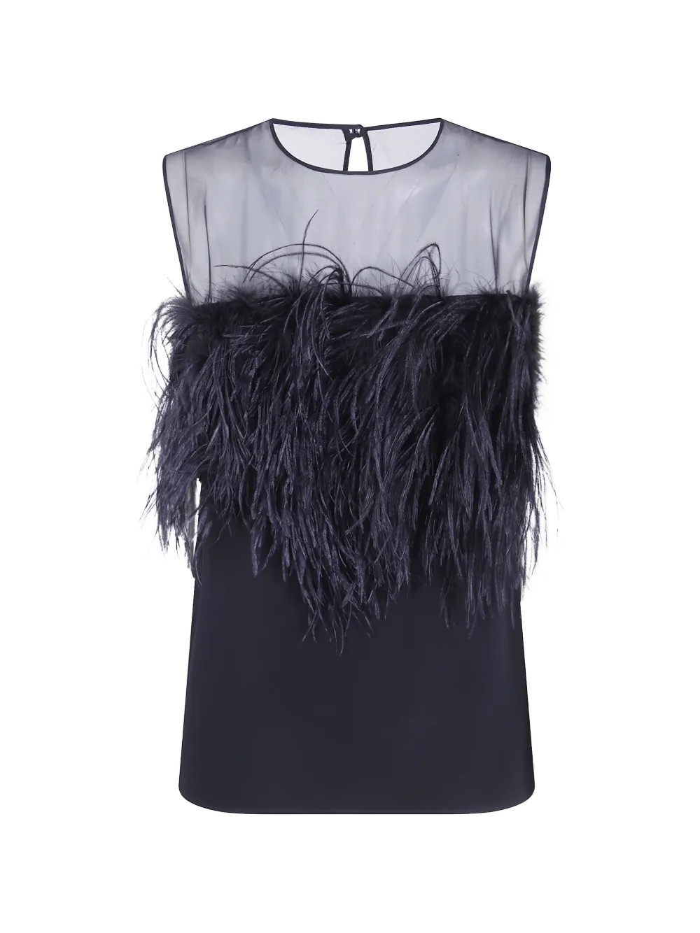 Alberta Ferretti Enver feather-trim sheer-panel top - Nero