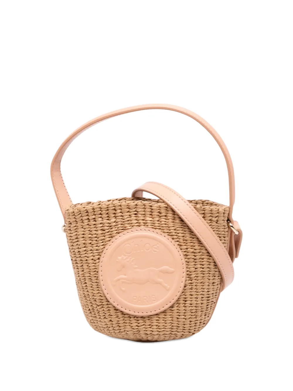 Chloé Pre-Owned 2020-2026 Mifuko Mini Raffia Horse Medal Basket Bag satchel - Toni neutri