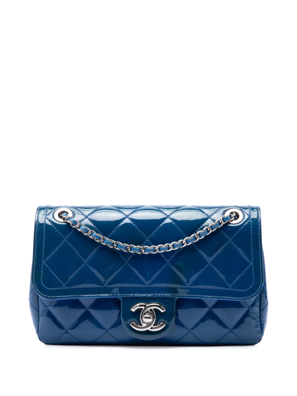 CHANEL Pre-Owned 2014-2015 Small Quilted Patent Coco Shine Flap crossbody bag - Blu