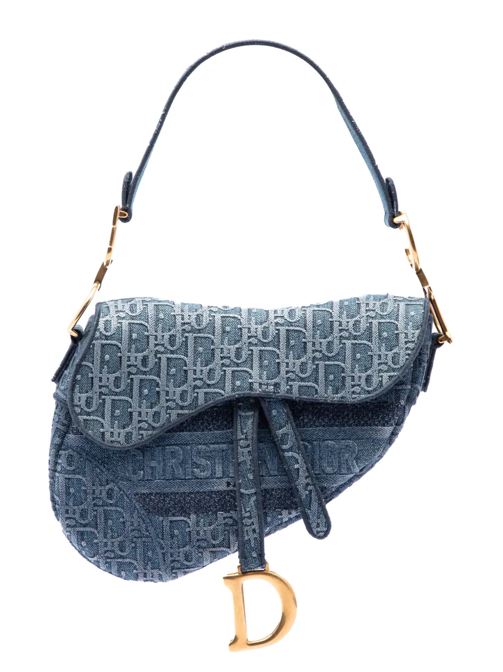 Christian Dior Pre-Owned 2019 Oblique Schultertasche aus Denim mit Stickerei - Blau