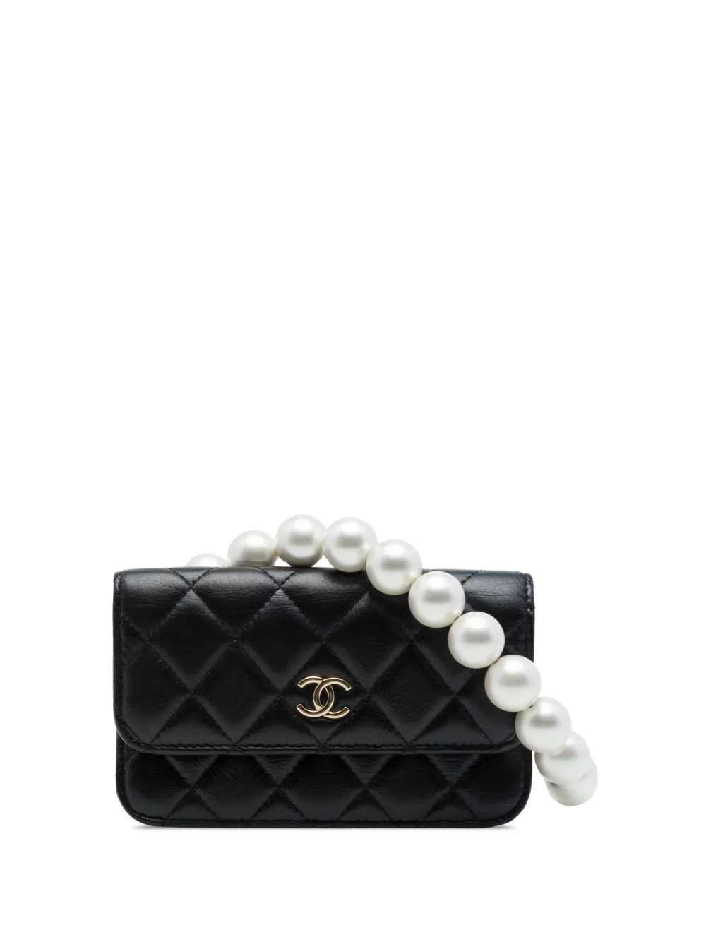 CHANEL Pre-Owned 2020 Quilted Lambskin Maxi Pearls Clutch With Chain crossbody bag - Nero