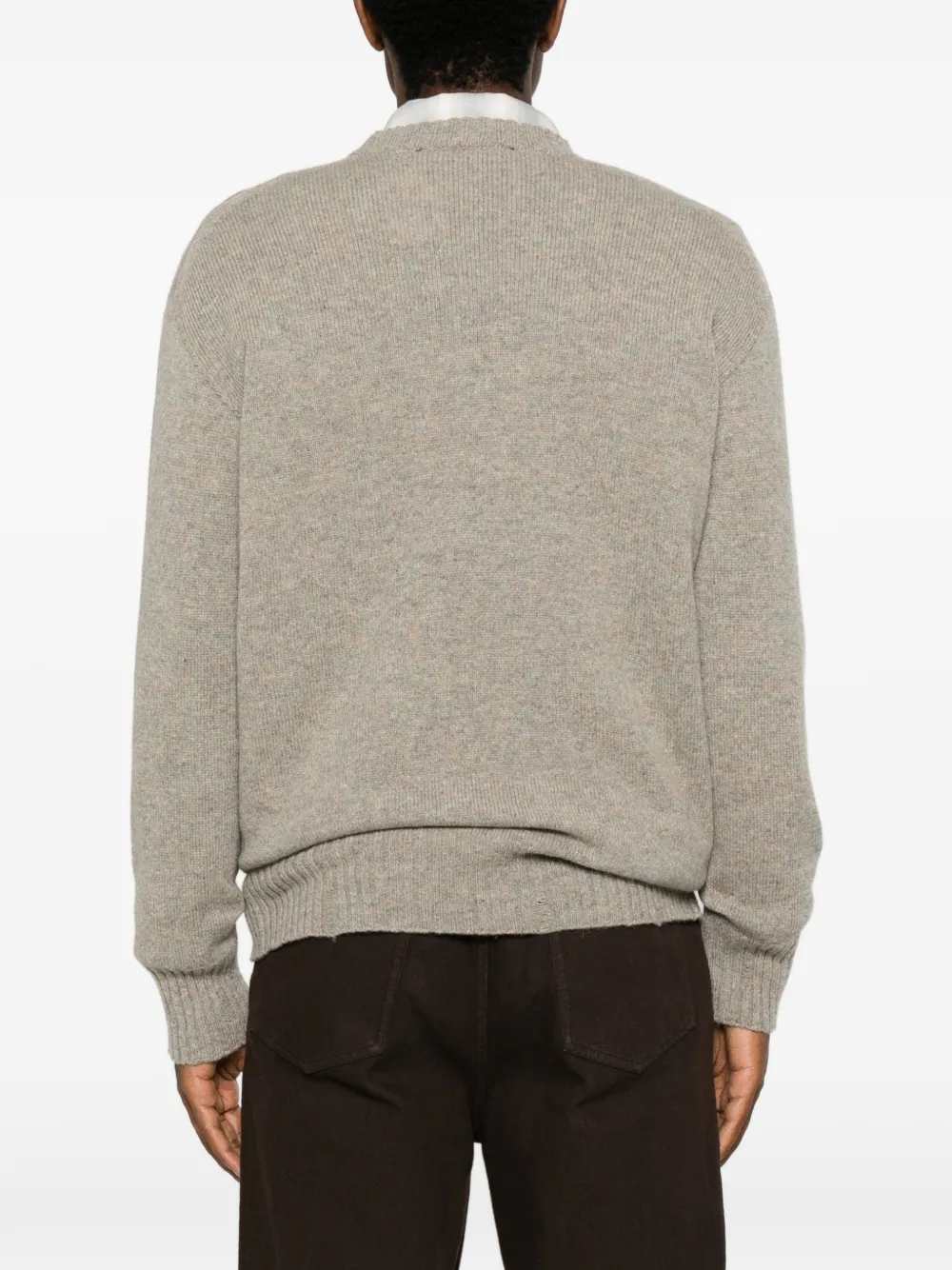 AMARANTO Trui met ronde hals en geribbelde afwerking Beige