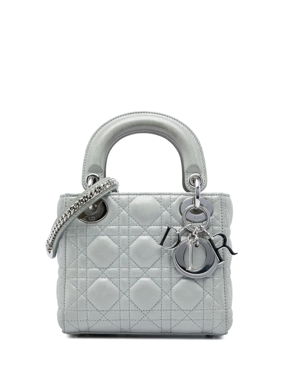 Christian Dior Pre-Owned 2015 Mini Iridescent Lambskin Cannage Lady Dior satchel - Silver