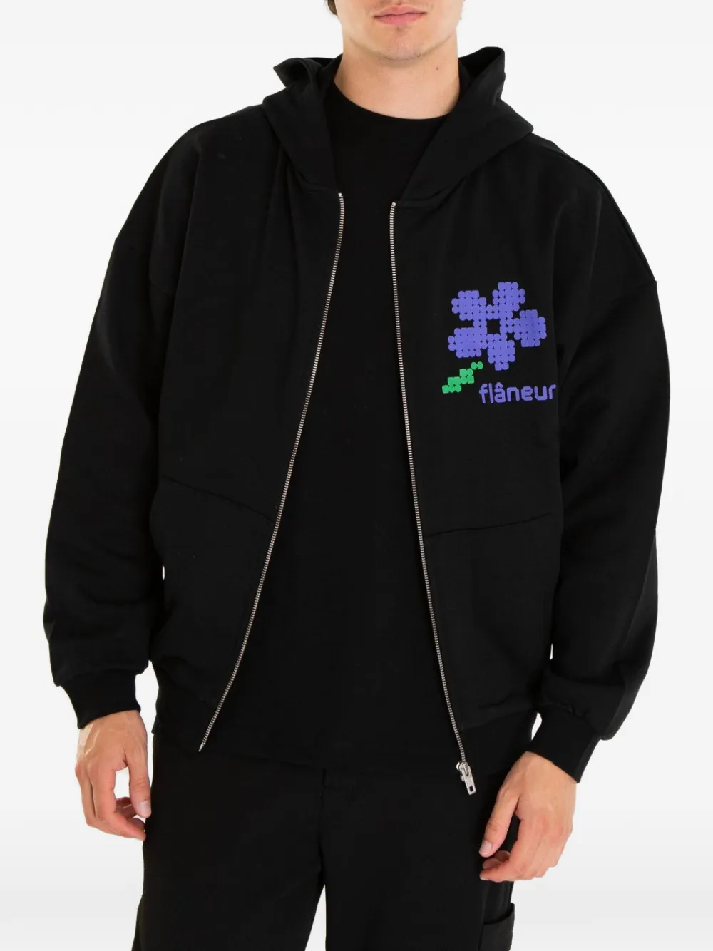 FLÂNEUR Pixel Flower hoodie Zwart
