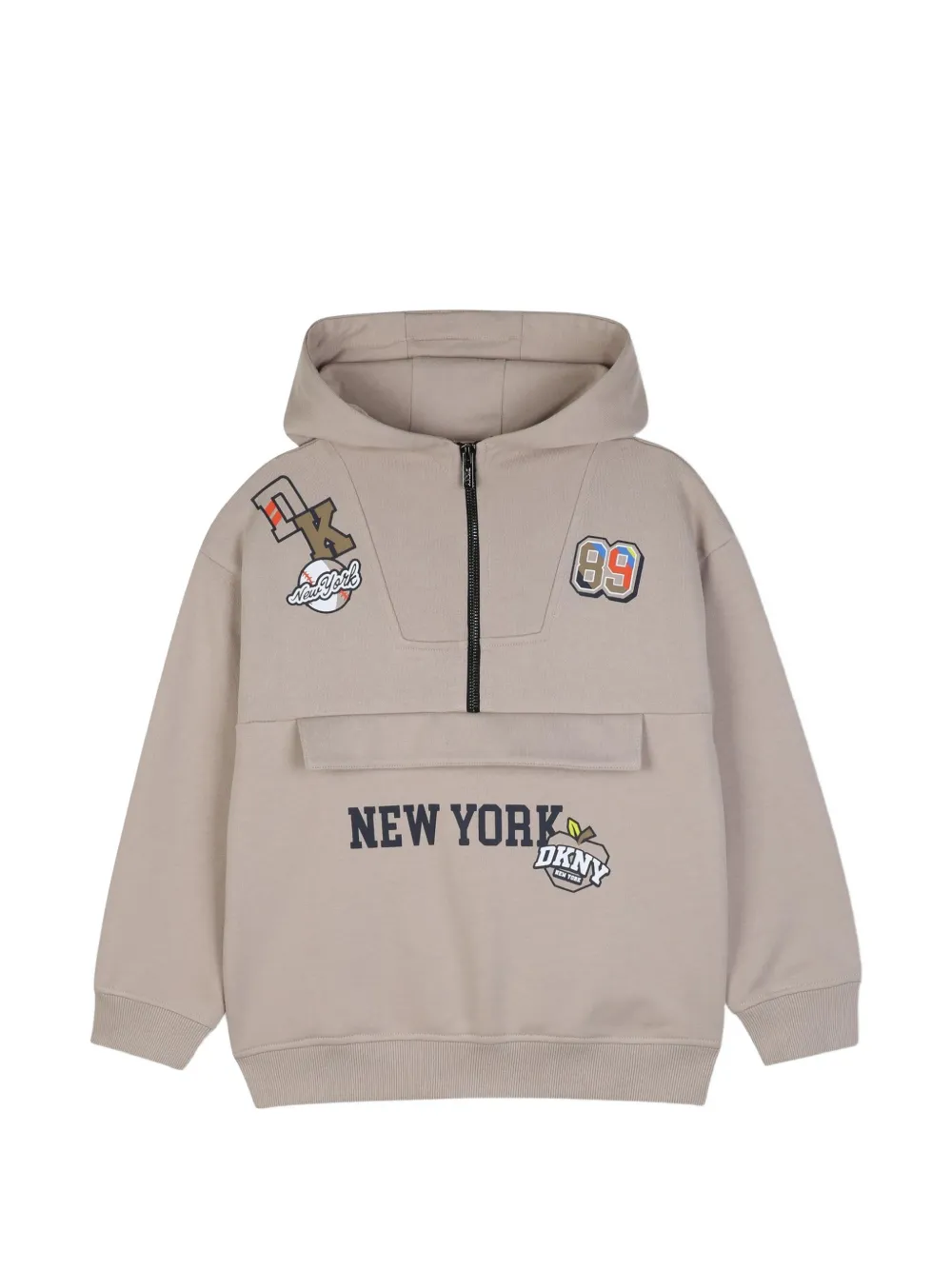 Dkny Kids logo-patch half-zip hoodie - Toni neutri