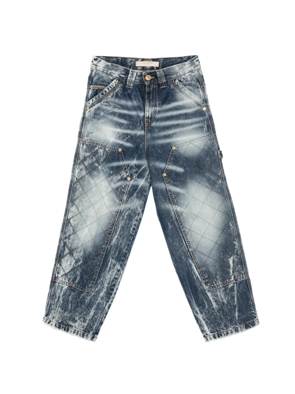 YES LONDON quilted-panel acid-wash jeans - Blu