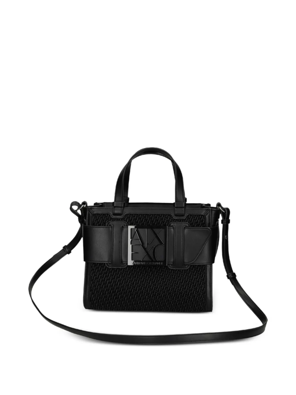 Armani Exchange logo-plaque woven tote bag Zwart
