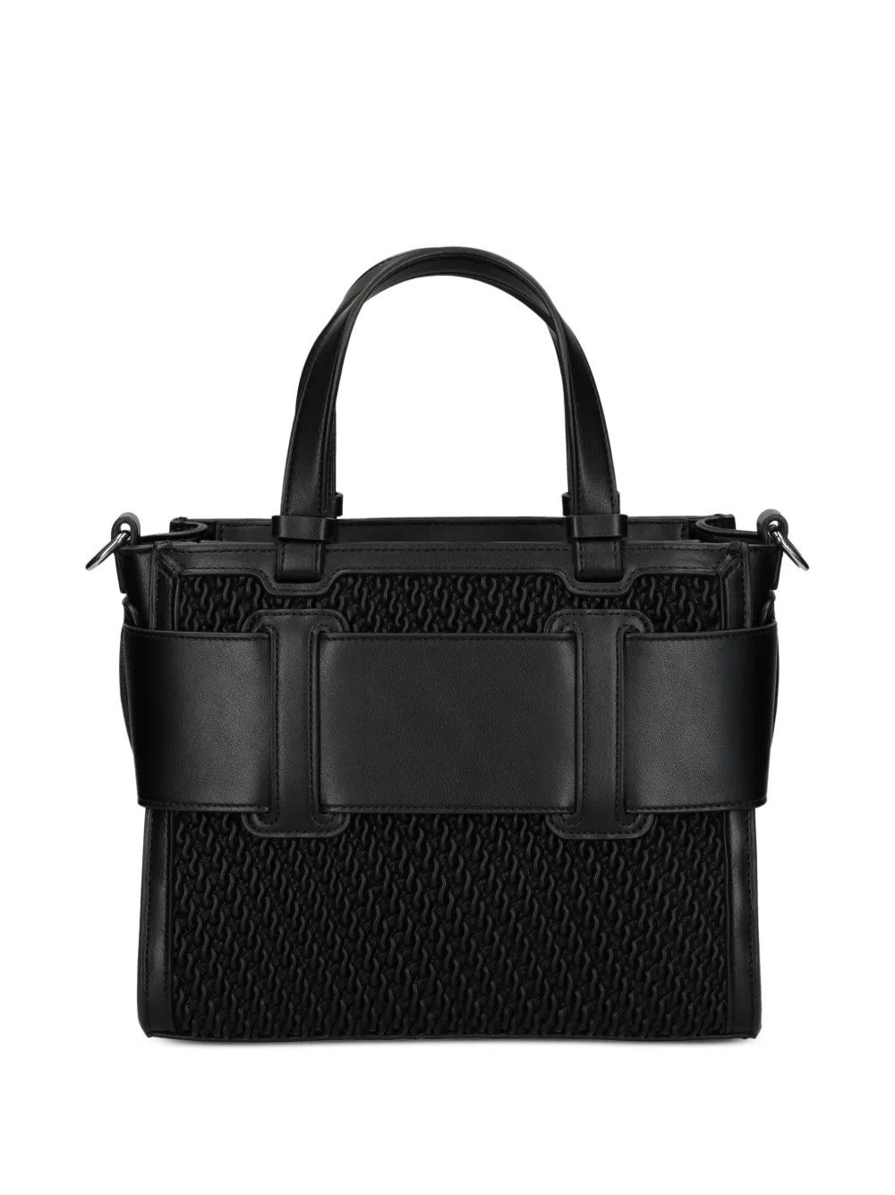 Armani Exchange logo-plaque woven tote bag Zwart
