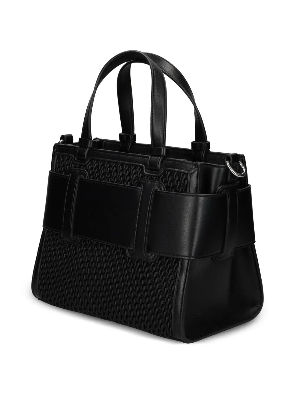 Armani Exchange logo-plaque woven tote bag Zwart