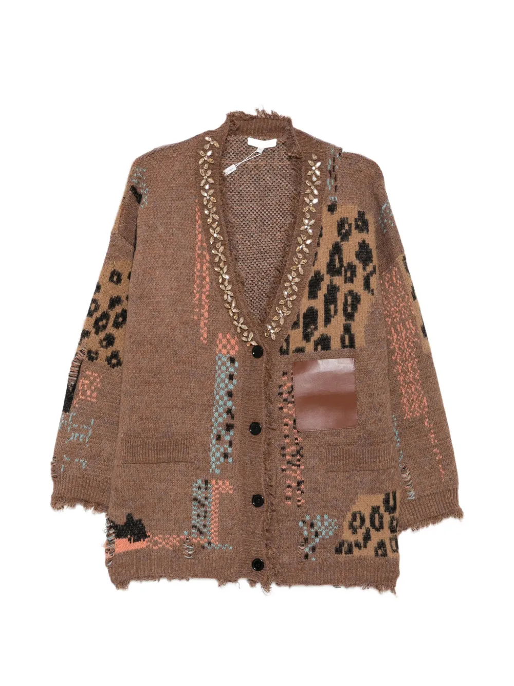 Paper Lace crystal-embellished leopard-pattern cardigan