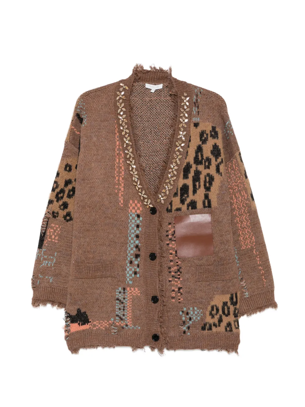 Paper Lace crystal-embellished leopard-pattern cardigan - Brown