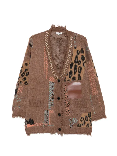 Paper Lace Cardigan mit Leopardenmuster und Kristallen
