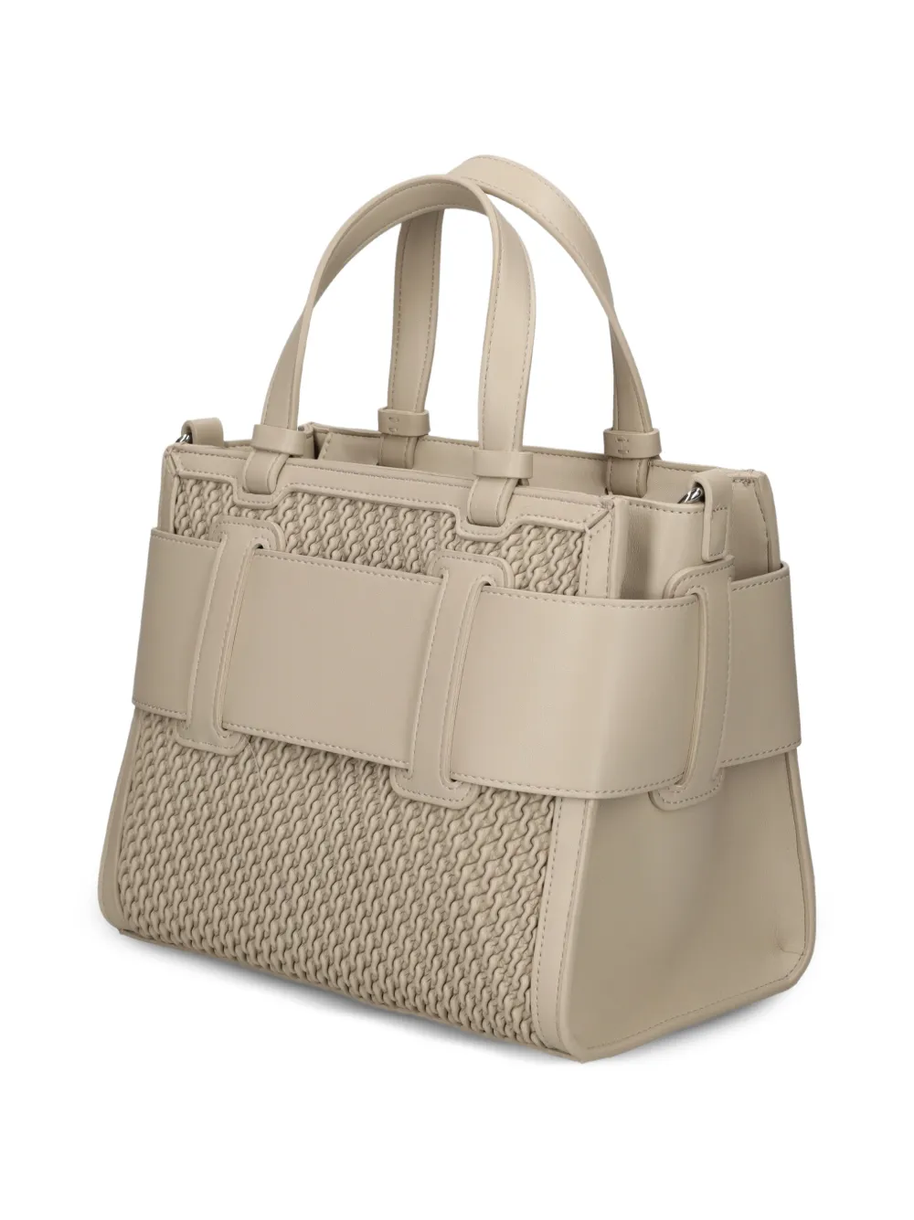 Armani Exchange logo-plaque woven-texture tote bag Beige