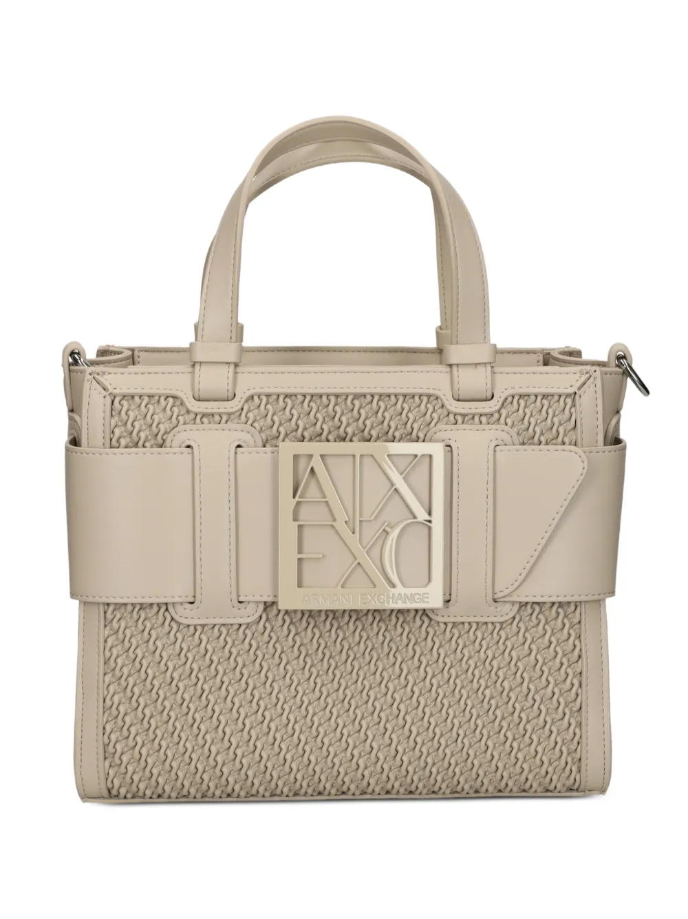 Armani Exchange Borsa tote con placca logo e texture intrecciata - Toni neutri