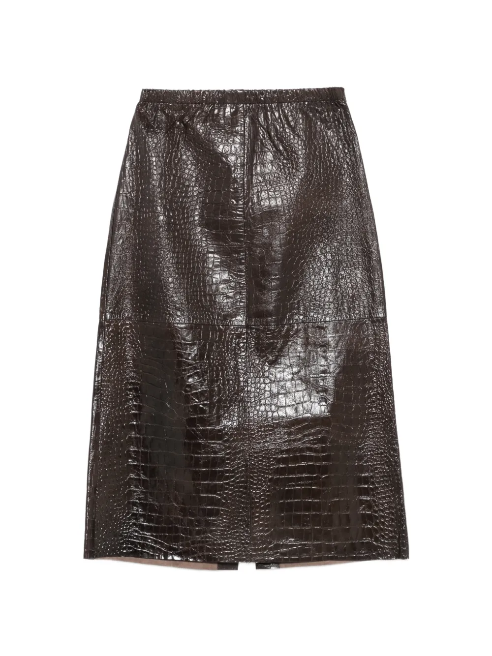 Alysi croc-effect leather midi skirt - Marron