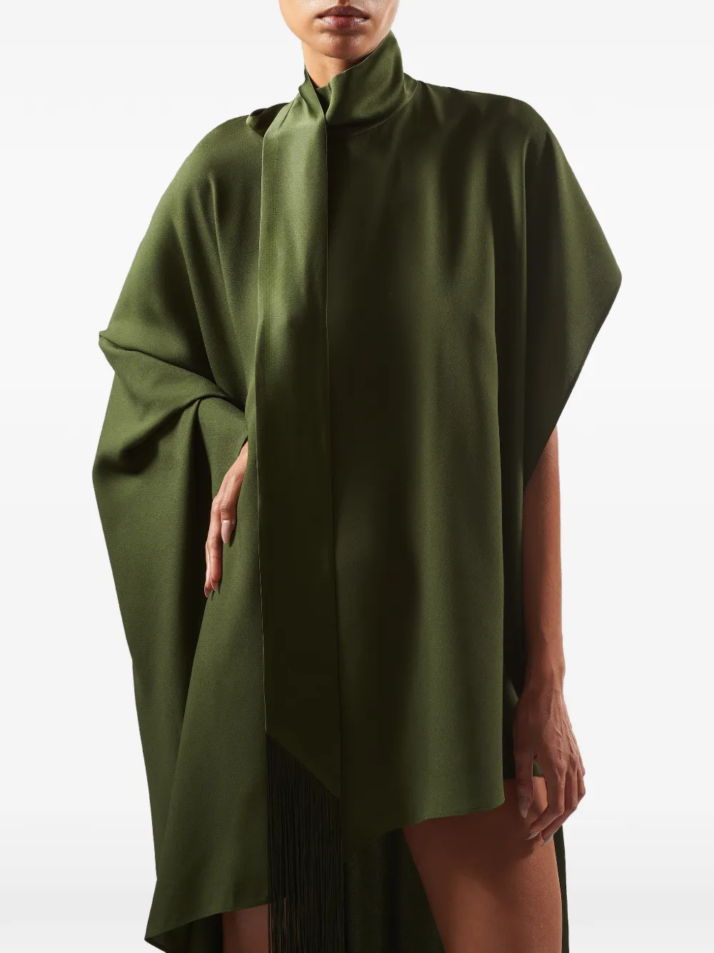 Taller Marmo California fringe-trimmed maxi kaftan dress Groen
