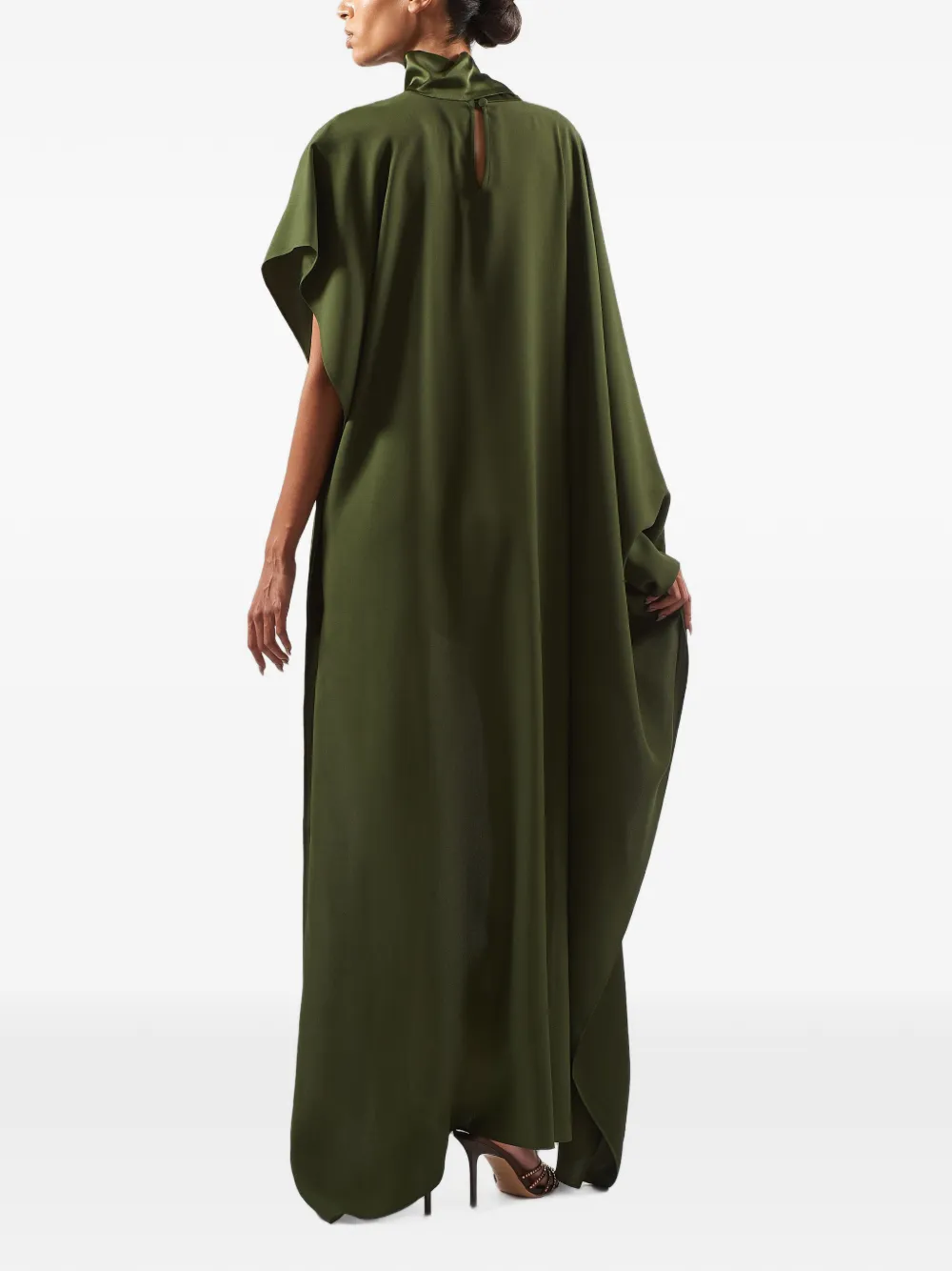 Taller Marmo California fringe-trimmed maxi kaftan dress Groen