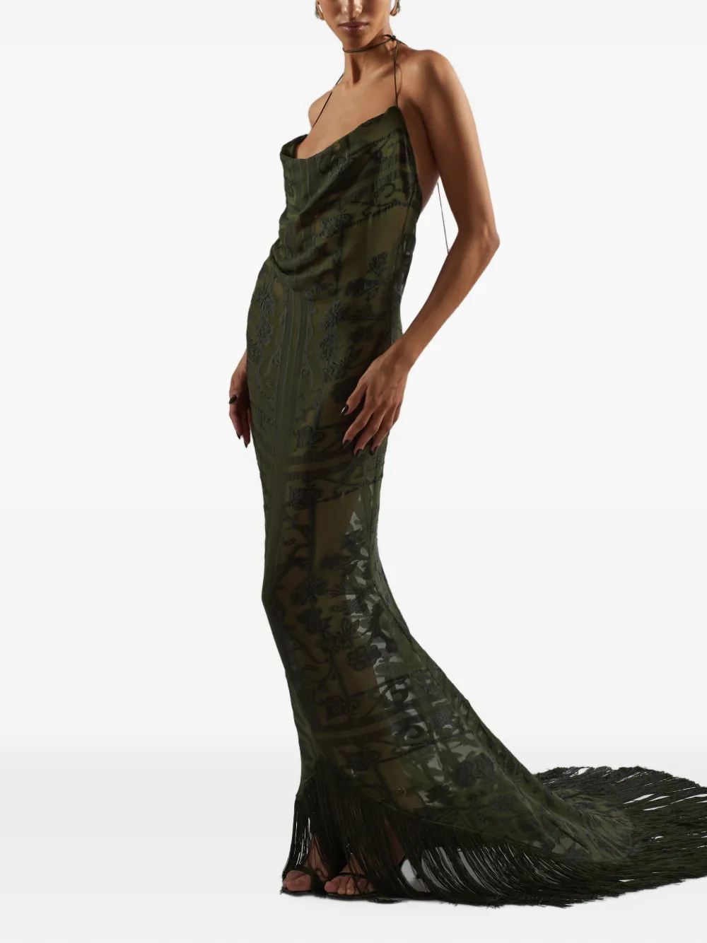 Taller Marmo 1926 maxi-jurk met franje afwerking Groen