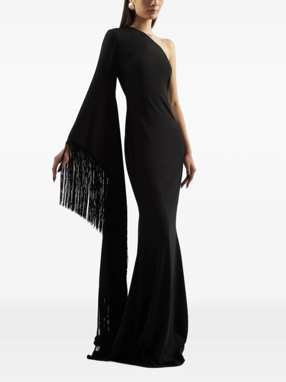Taller Marmo Asymmetrische maxi-avondjurk met franje Zwart