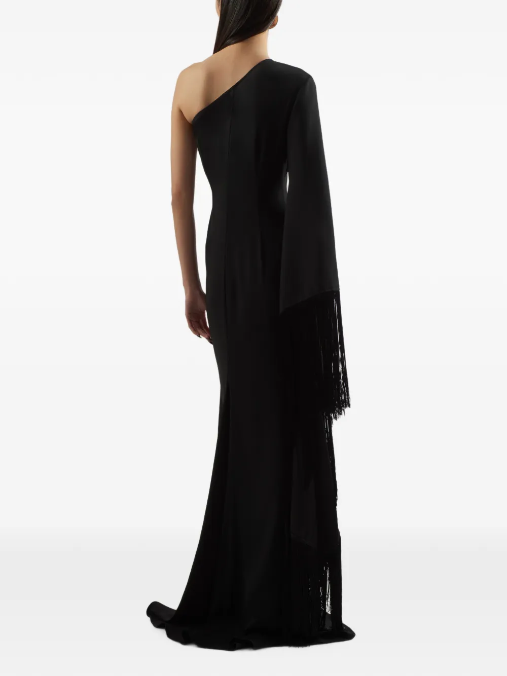 Taller Marmo Asymmetrische maxi-avondjurk met franje Zwart