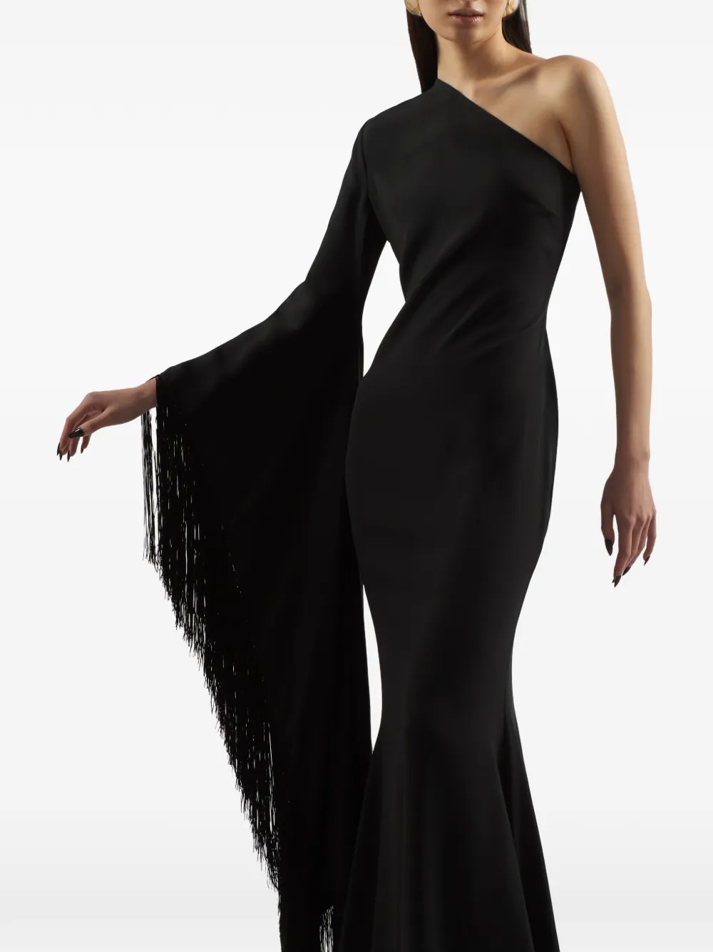 Taller Marmo Asymmetrische maxi-avondjurk met franje Zwart