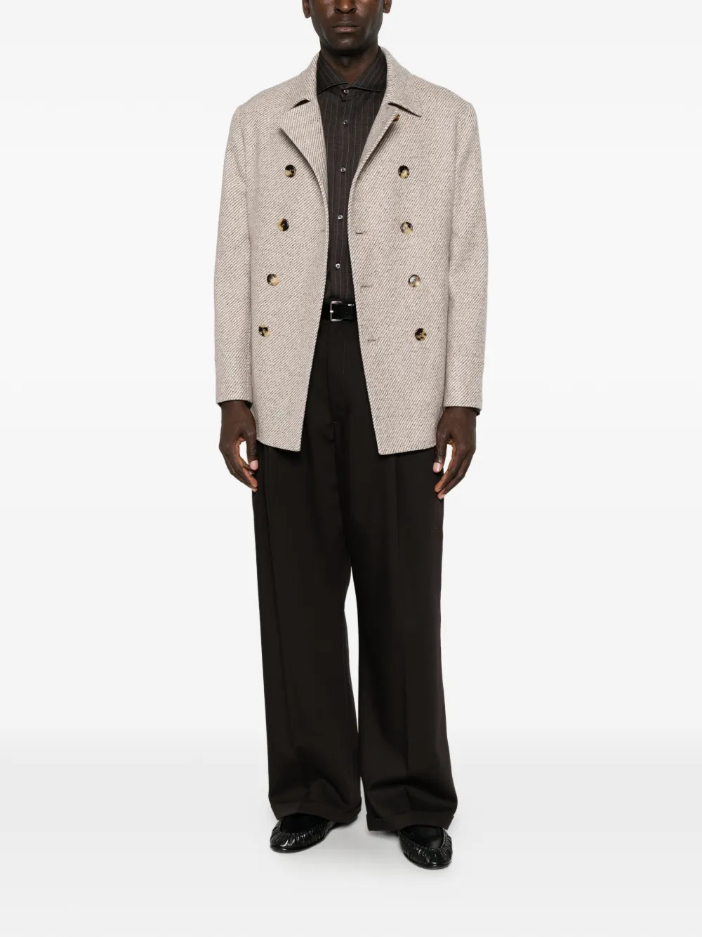 Brunello Cucinelli pinstripe-print spread-collar shirt Bruin