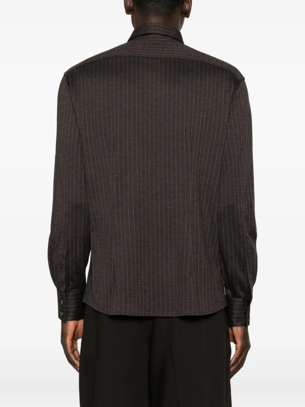 Brunello Cucinelli pinstripe-print spread-collar shirt Bruin