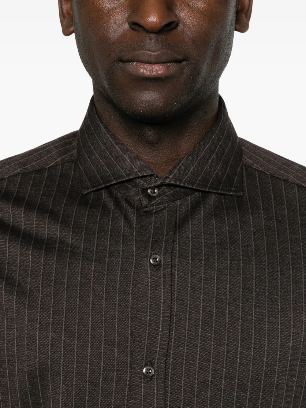 Brunello Cucinelli pinstripe-print spread-collar shirt Bruin