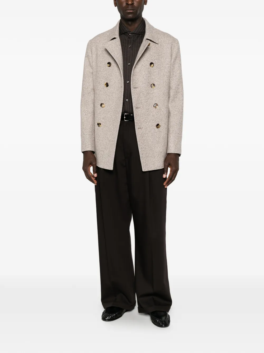 Brunello Cucinelli double-breasted chevron coat Beige