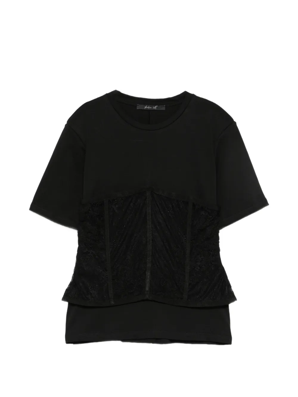 PHILIA LOFT lace-overlay corset-style T-shirt