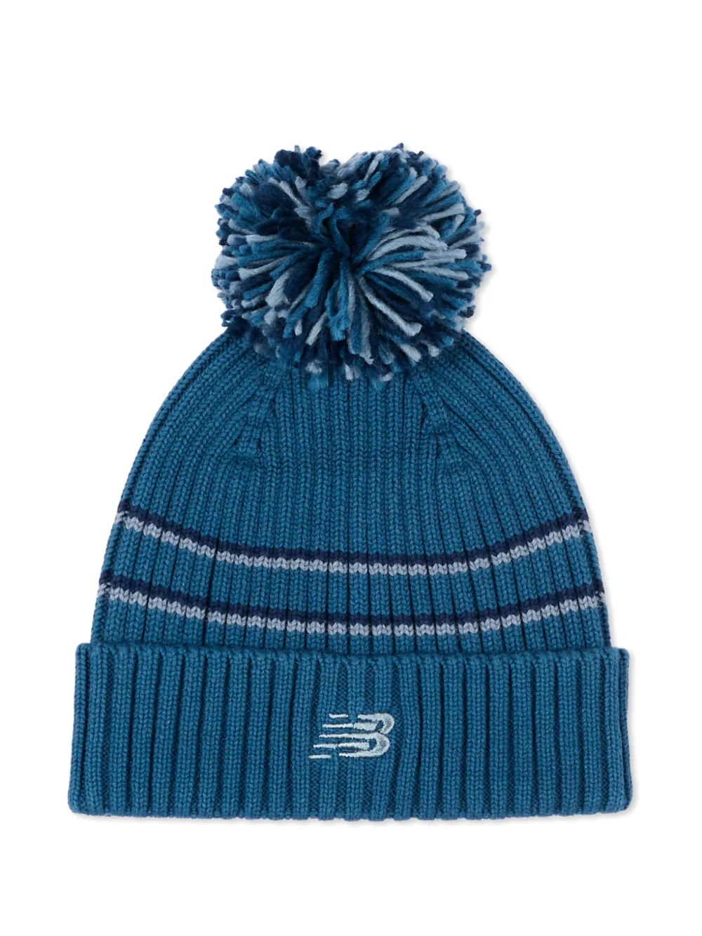 New Balance Kids striped pom-pom beanie hat - Blu