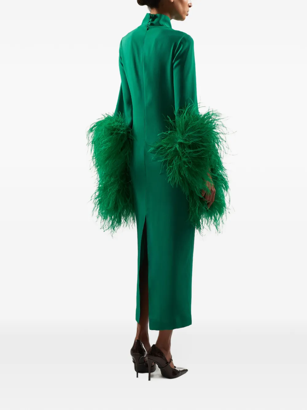 Taller Marmo Del Rio feather-trim maxi dress Groen