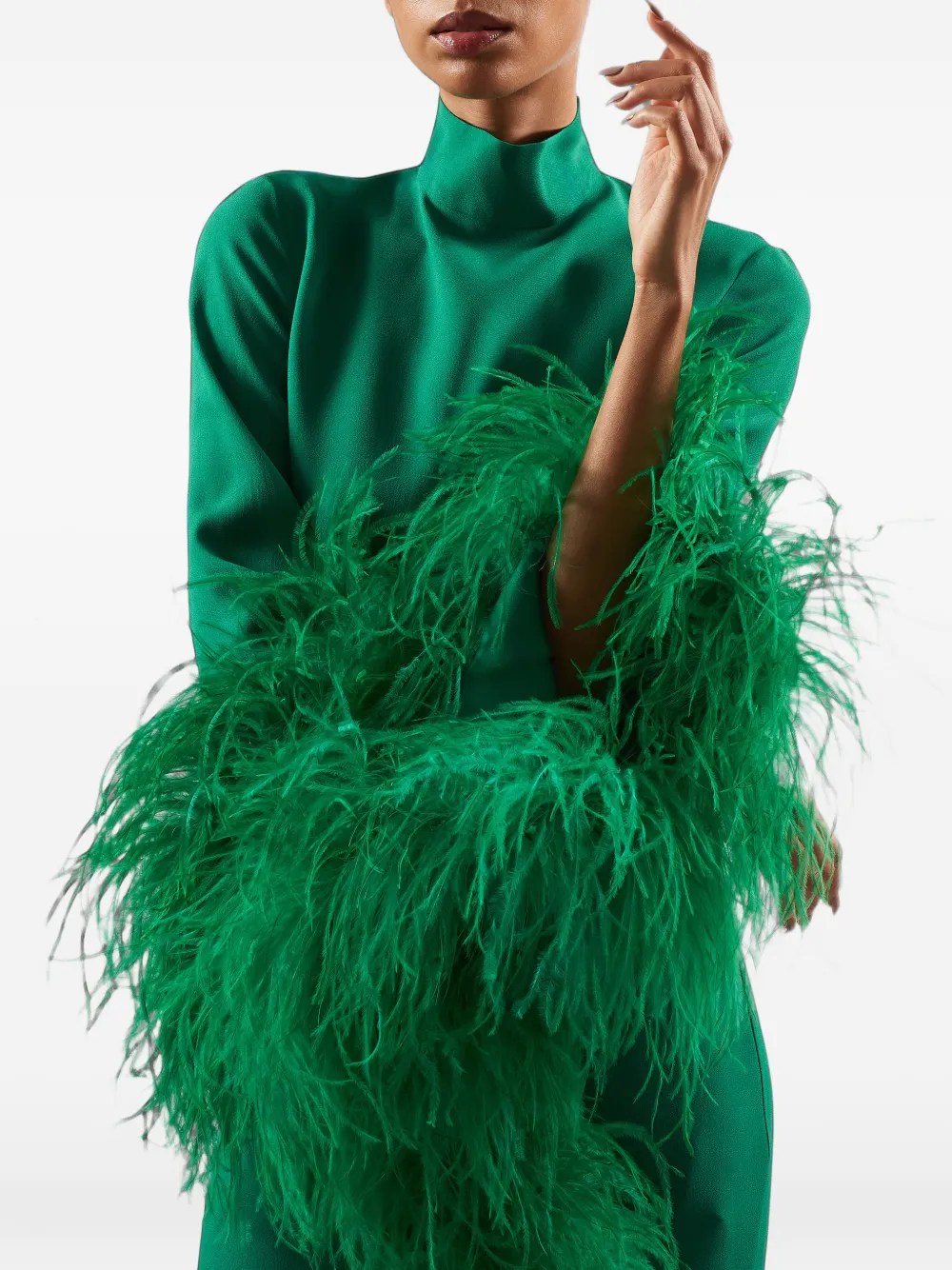 Taller Marmo Del Rio feather-trim maxi dress Groen