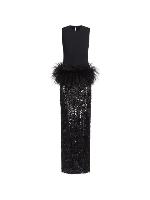 Taller Marmo Notte feather-trim sequinned maxi dress