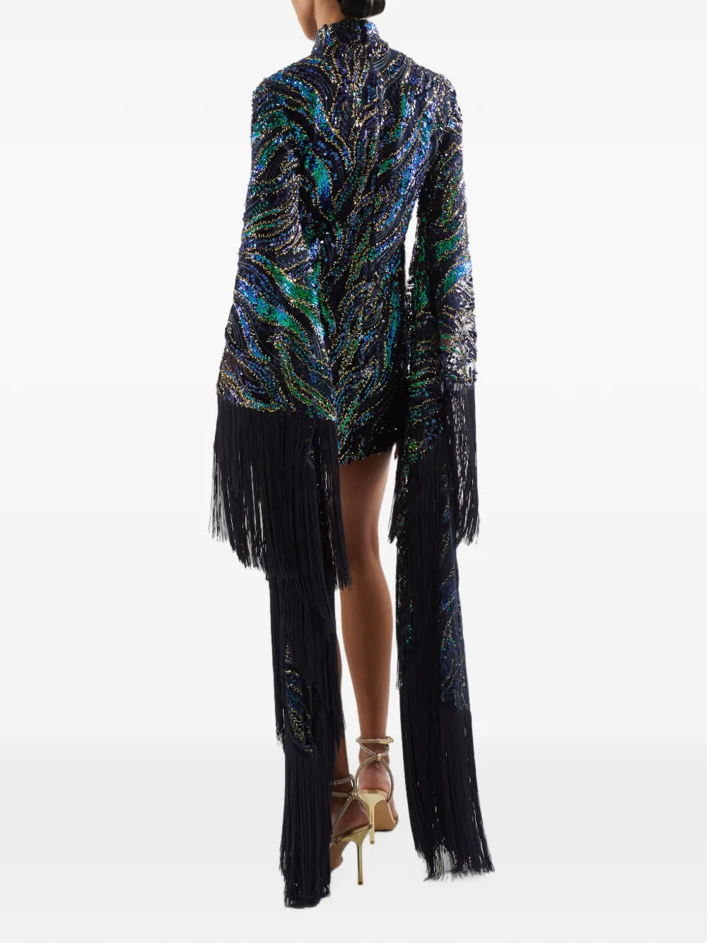 Taller Marmo Disco Dragon mini-jurk verfraaid met pailletten en franje Blauw