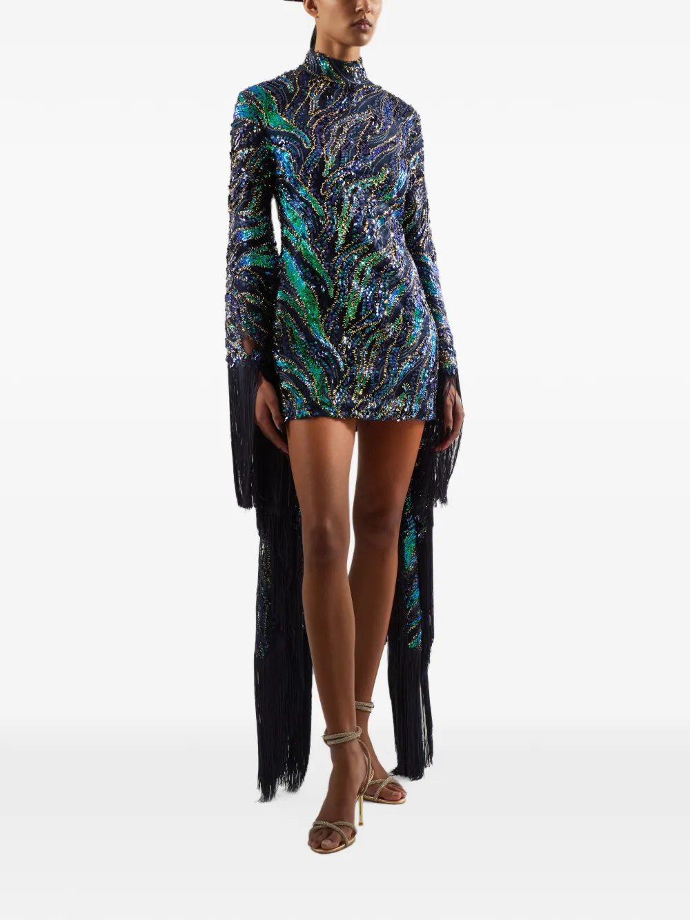 Taller Marmo Disco Dragon mini-jurk verfraaid met pailletten en franje Blauw