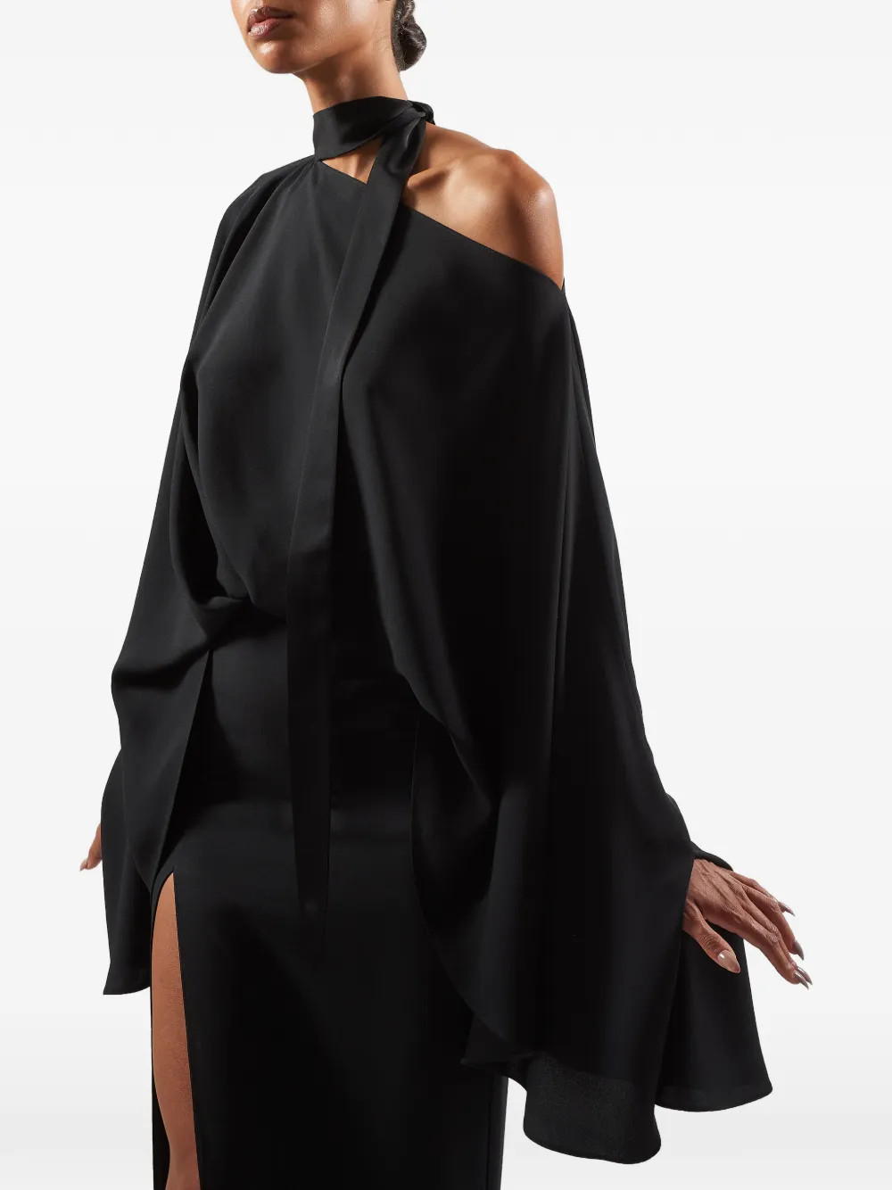 Taller Marmo Brooks gedrapeerde maxi-jurk met asymmetrische hals Zwart