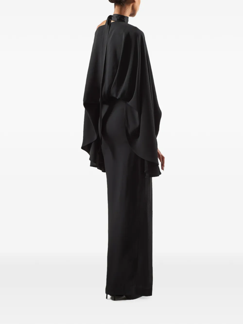 Taller Marmo Brooks gedrapeerde maxi-jurk met asymmetrische hals Zwart
