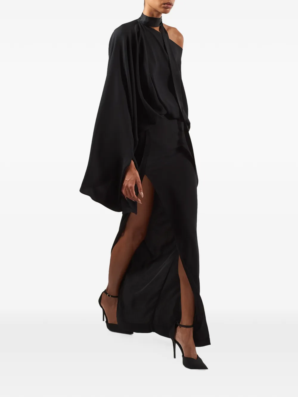 Taller Marmo Brooks gedrapeerde maxi-jurk met asymmetrische hals Zwart
