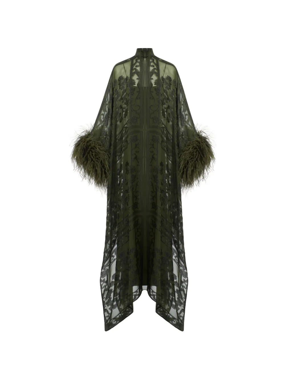 Taller Marmo Abito lungo Penelope con bordo di piume - Verde