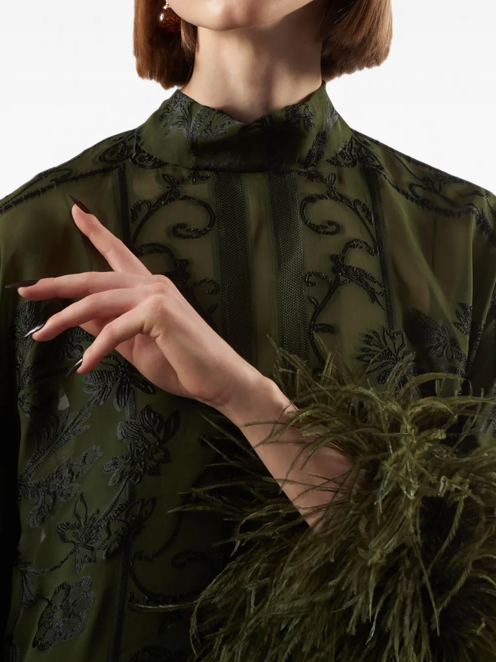 Taller Marmo Jurk met afwerking van veren Groen