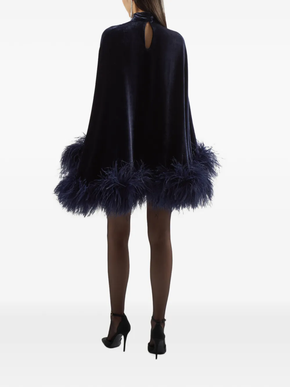 Taller Marmo Vegas fluwelen mini-jurk met veren afwerking Blauw